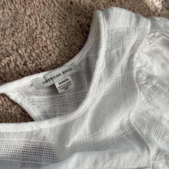 American Eagle Womens M Textured Cotton Bohemian Tiered Ruffle Mini Dress White - Picture 4 of 6